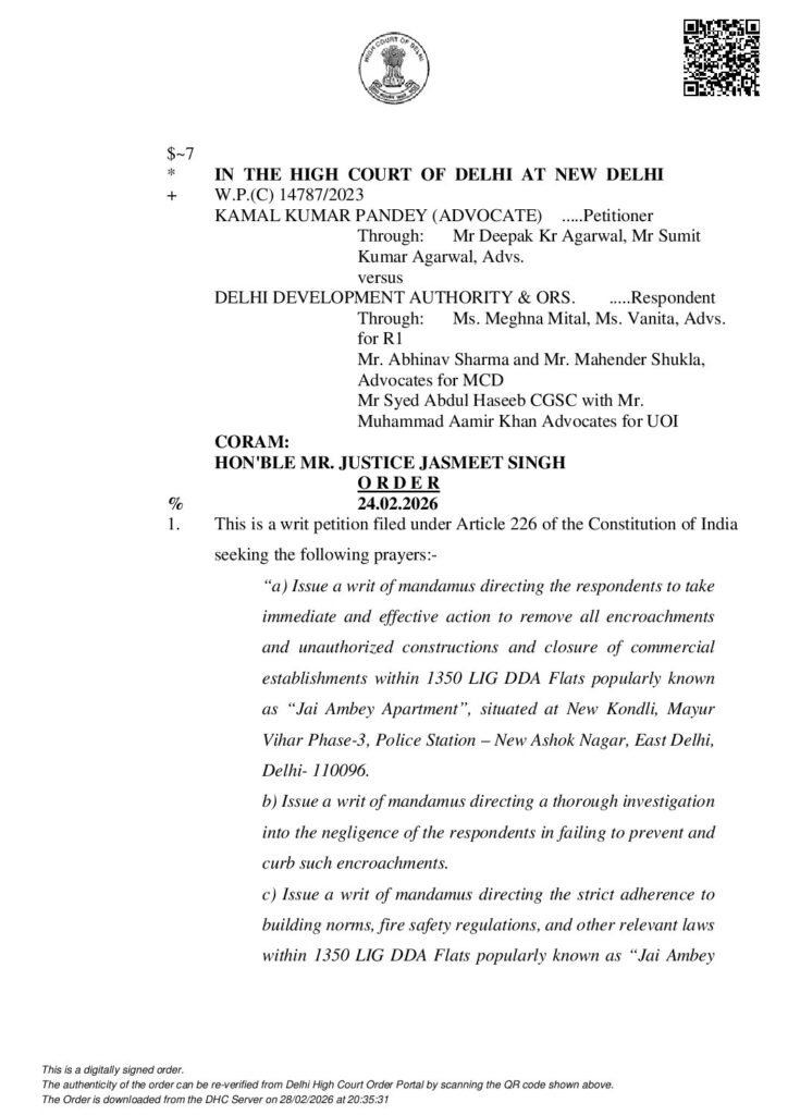 thumbnail of Kamal Kumar Pandey (Advocate) vs. DDA & ors. WP (C) 14787 of 2023 high_court_order 24-02-2026